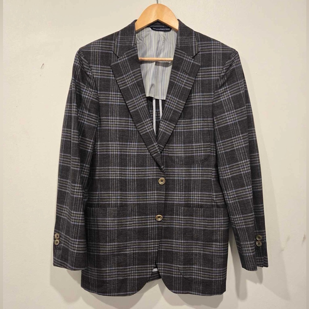Plaid Black and Blue Coppley Men’s Tailored Suit Jacket 100% Wool